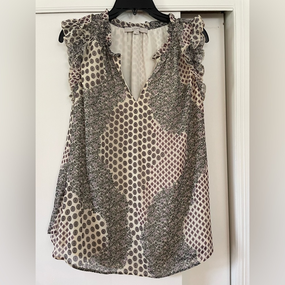 LOFT Patterned Blouse in Cream and Black